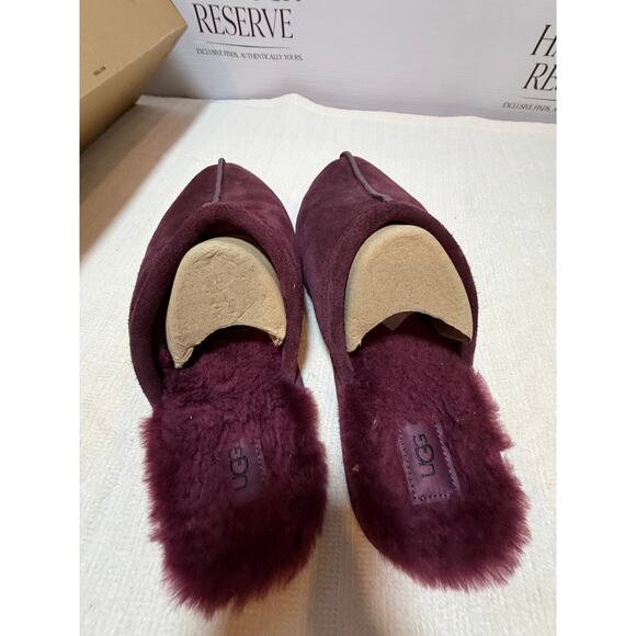 UGG Men’s Scuff Slippers Burgundy Suede Shearling Lined Size 11 - Picture 5 of 6